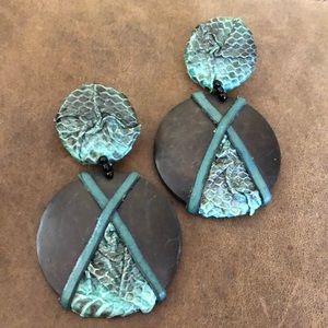 Vintage Handmade Snake and Wood 1980’s Earrings